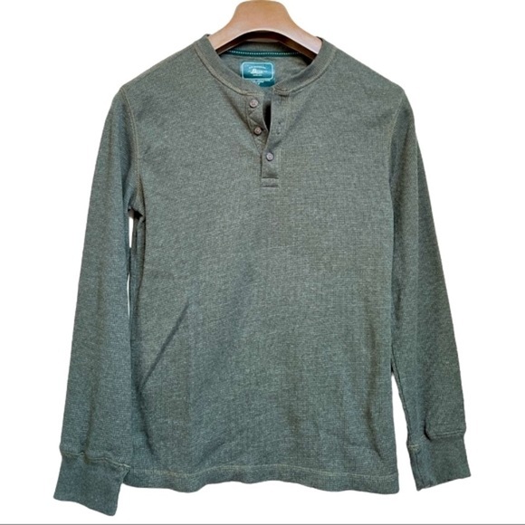 G.H.BASS & CO. Solid Waffle-Knit 3Button Men’s Henley Thermal Army Shirt Size S - Picture 1 of 11